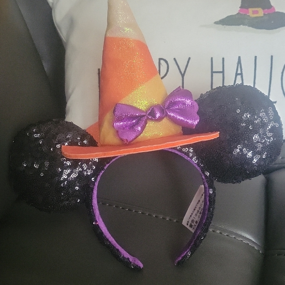 Disney Halloween Headband with Orange and Black Sequin Ears
